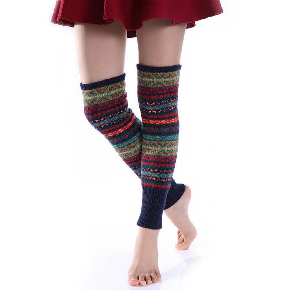 Vicanber Women Chic Knee High Leg Warmers Crochet Leggings Winter Knit Warmer Socks (Navy Blue)