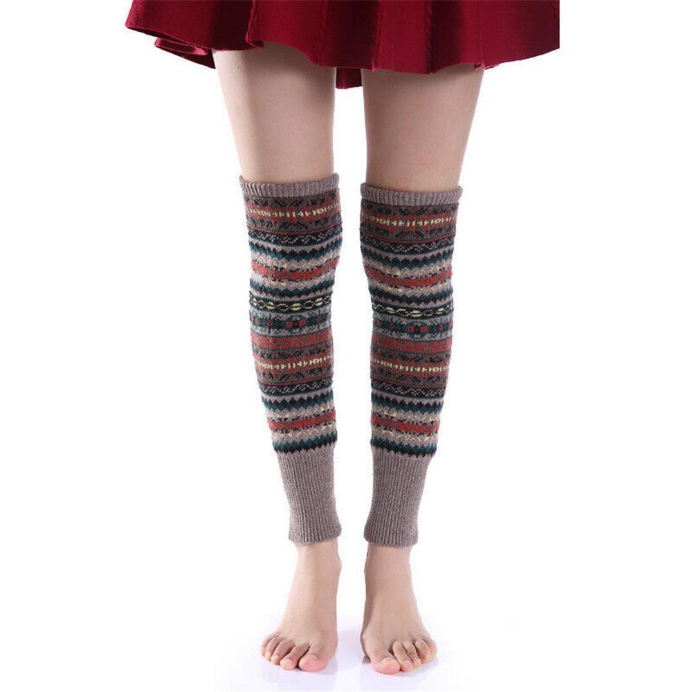Vicanber Women Chic Knee High Leg Warmers Crochet Leggings Winter Knit Warmer Socks (Khaki)