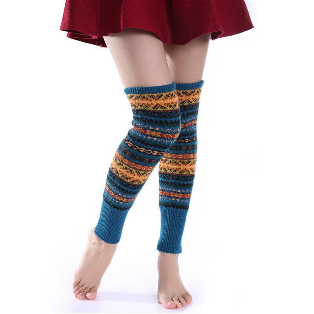 Vicanber Women Chic Knee High Leg Warmers Crochet Leggings Winter Knit Warmer Socks (Peacock Blue)