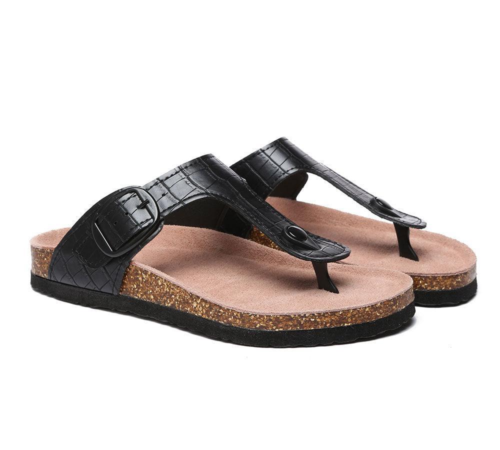 TARRAMARRA® UGG Adjustable Strap Embossed Summer Beach Thong Sandal Slides Lindsay Black / AU Ladies 9 / AU Men 7 / EU 40