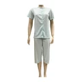Ladies Blue Floral Summer Short Sleeve Pyjamas Capri Pants PJS Set (LS32) [Size: 14]
