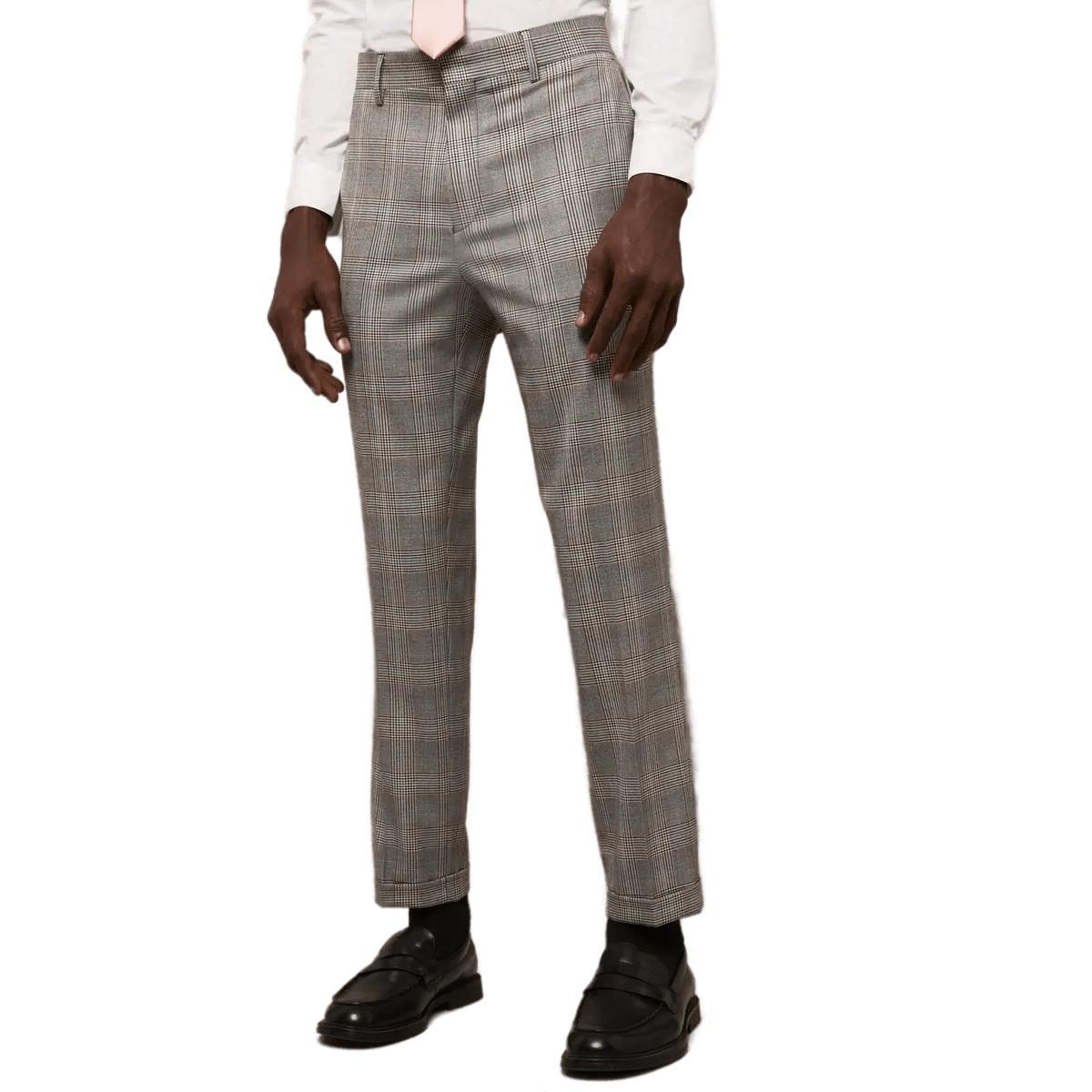 Burton Mens Highlight Checked Slim Suit Trousers (Grey) (34R)
