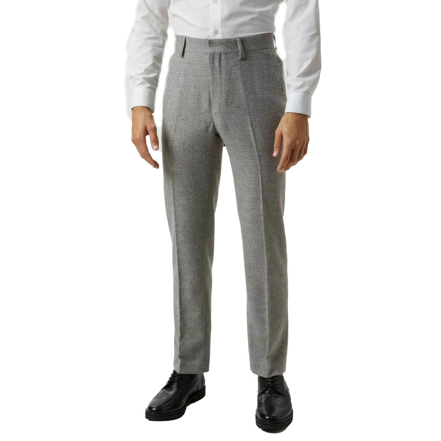 Burton Mens Tweed Crosshatch Slim Suit Trousers (Grey) (34R)