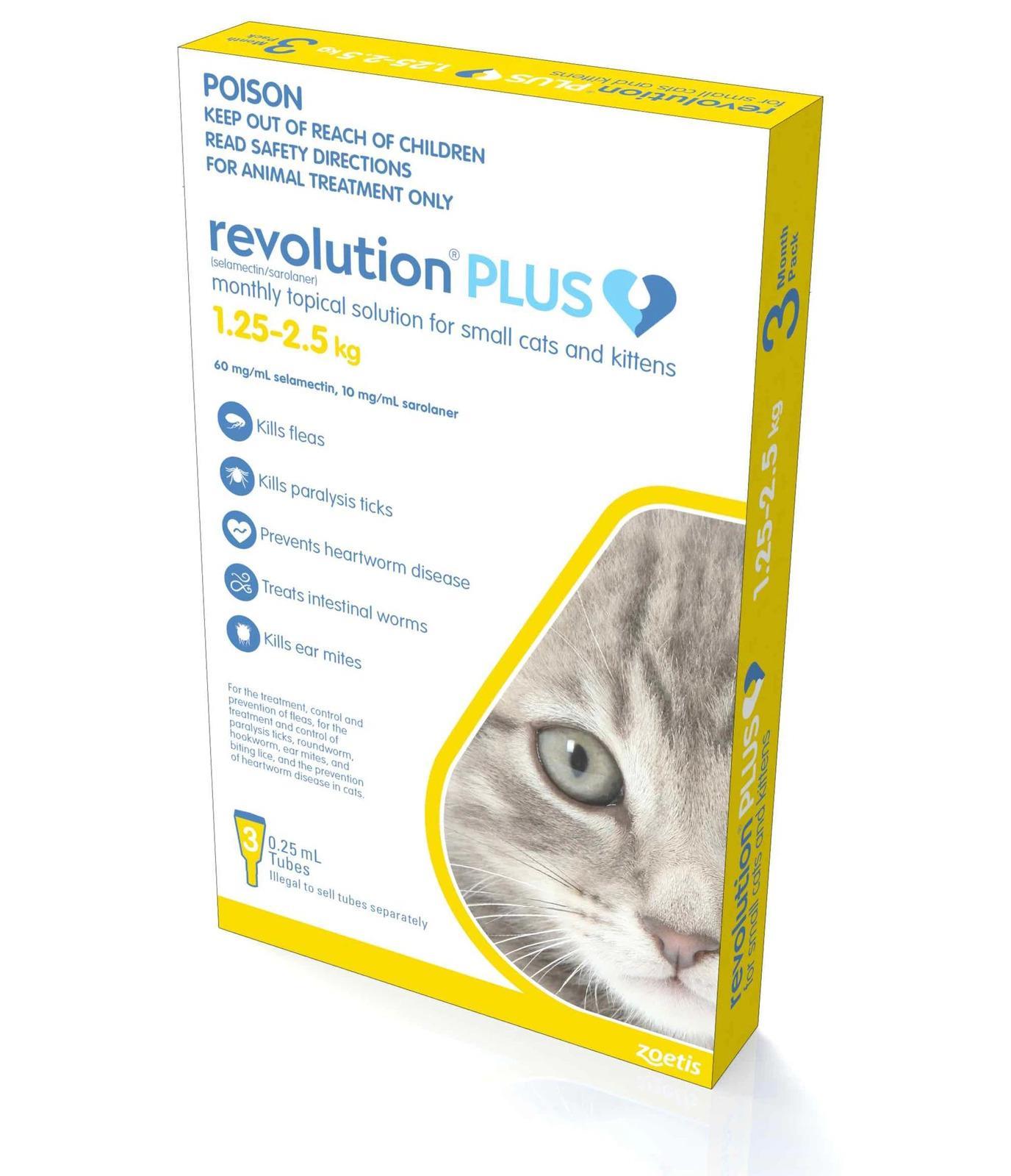 Revolution PLUS 3 Pack Yellow for Kittens 1.25-2.5kg Flea, Heartworm, Tick Treatment