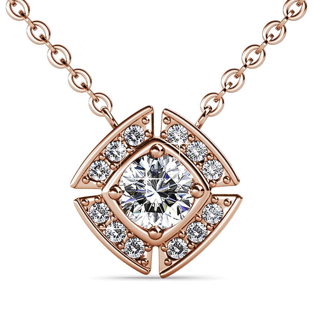 Rose Gold Brilliant Cut Pendant Necklace Embellished With SWAROVSKI Crystals