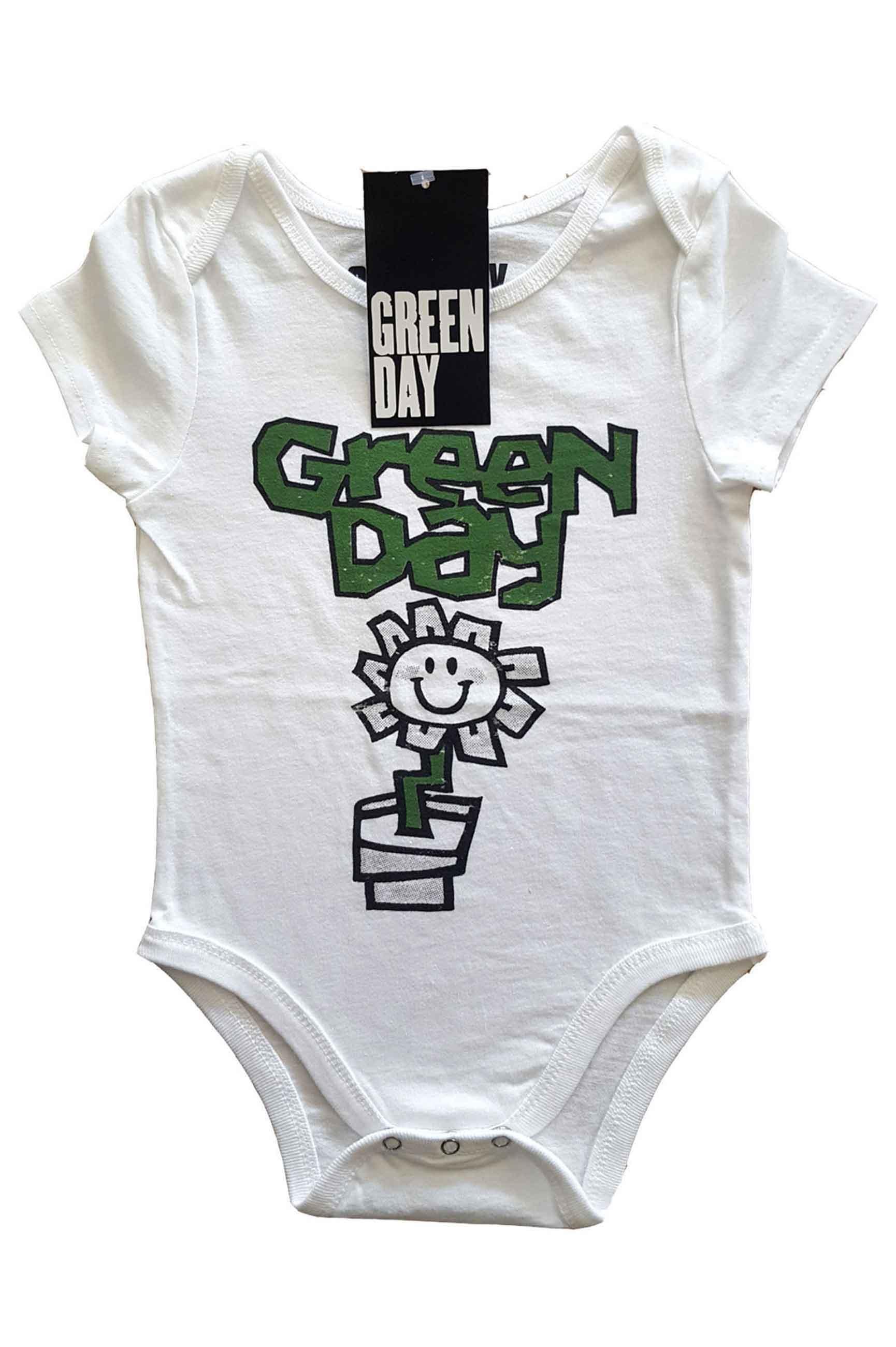 Green Day Baby Grow Flower Pot Band Logo new Official White 0 to 24 Months