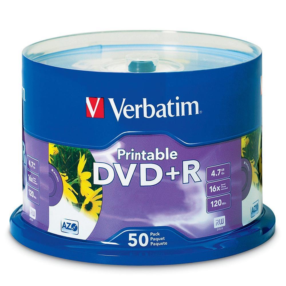 50PK Verbatim DVD+R 4.7GB 16x Printable White Inkjet Blank Disc Media Storage