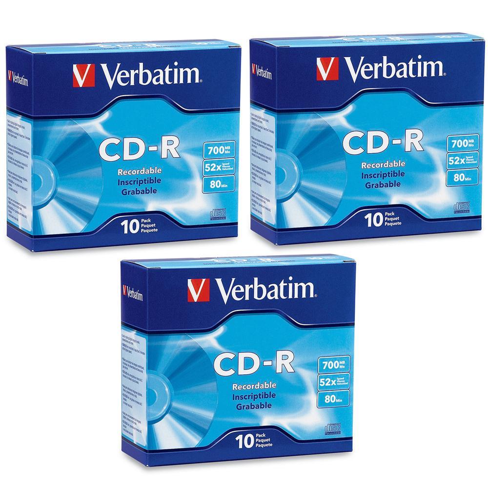 30pc Verbatim CD-R 700MB 52x Speed Blank Discs Media/Data Storage w/Slim Case