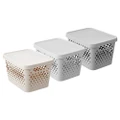 12 x LARGE DIAMOND STORAGE BASKETS w/ LID 16LT Home Cupboard Organiser Stackable Box 3 Assorted Colours
