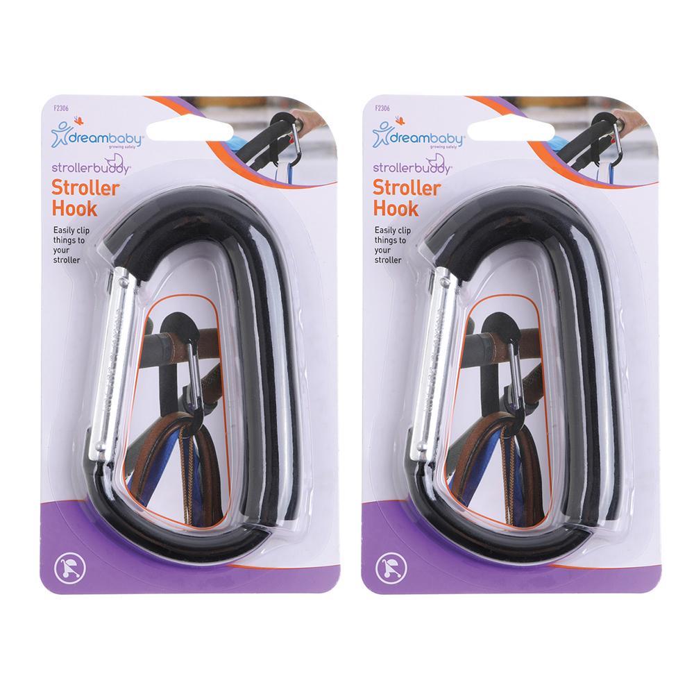2PK Dreambaby Carry Clip Hook Carabiner For Stroller/Pram Shopping Trolley Black
