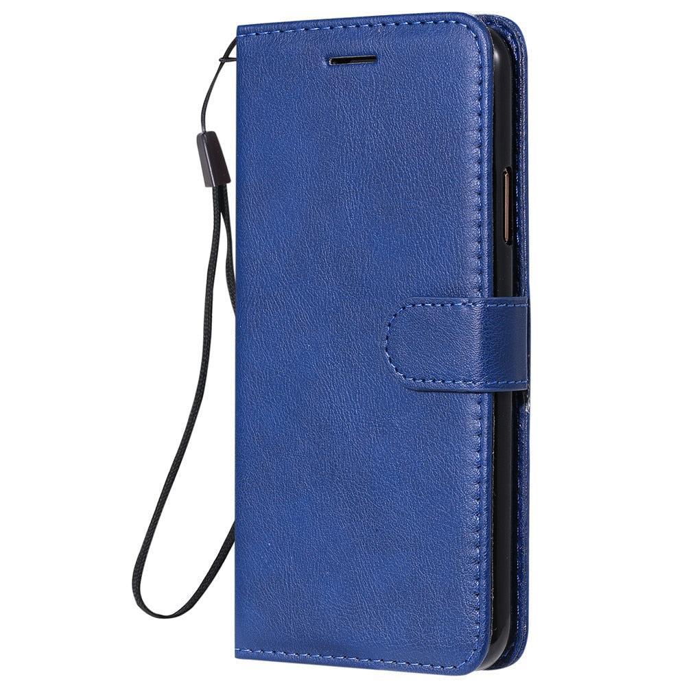 Anymob Motorola Phone Case Blue Leather Classic Flip Wallet