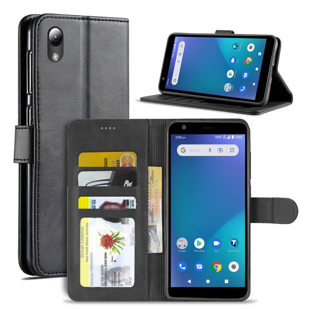 For ZTE Blade A3 2019 Case, SupRShield Wallet Leather Flip Magnetic Stand Case Cover (Black)