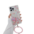 Anymob iPhone Case Pink Butterfly Shell Texture Wristband Soft Square Phone Cover