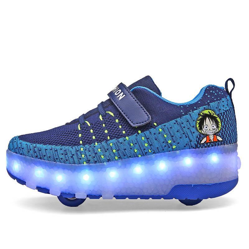 StrapsCo Kids Roller Skate Shoes with Double Wheel LED Light Up Sneaker (Blue, 40)