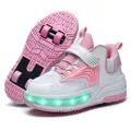 StrapsCo Ultralight Sneaker Roller Skate Shoes with Quad Roller for Children (Pink, 36)
