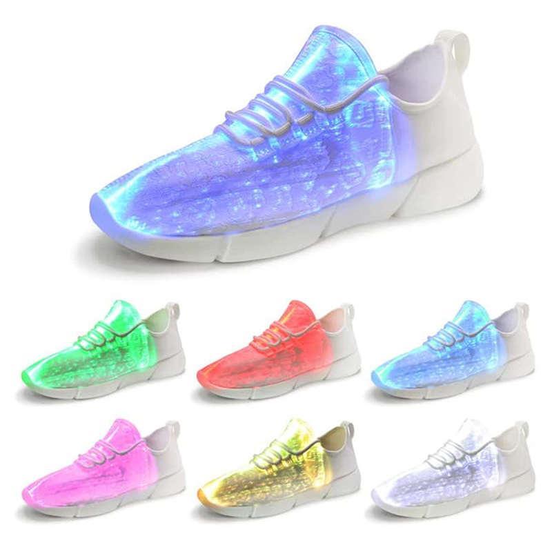 StrapsCo LED Fiber Optic Shoes Light up Sneakers for Women Men (White, 30)