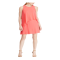 Lauren Ralph Lauren Women's Georgette Coral Pink Tiered Sleeveless Shift Dress