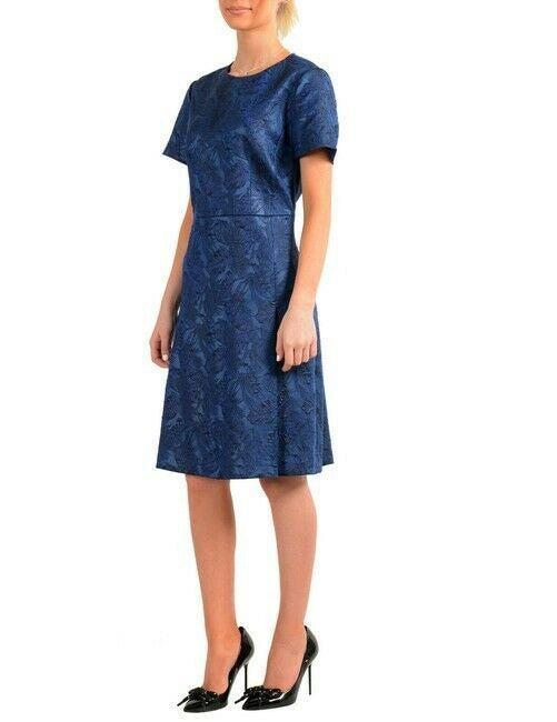 HUGO BOSS Women's Blue Floral Short Sleeve Dress