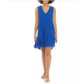 Calvin Klein Women's Cobalt Blue Tiered Chiffon Dress