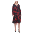 Tommy Hilfiger Women's Red And Black Floral Printed Midi Dress
