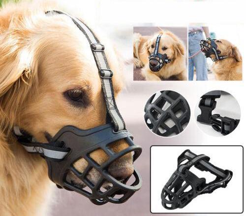 6 Sizes Adjustable Pet Dog No Bite Silicone Basket Muzzle Cage Mouth Mesh Cover - L
