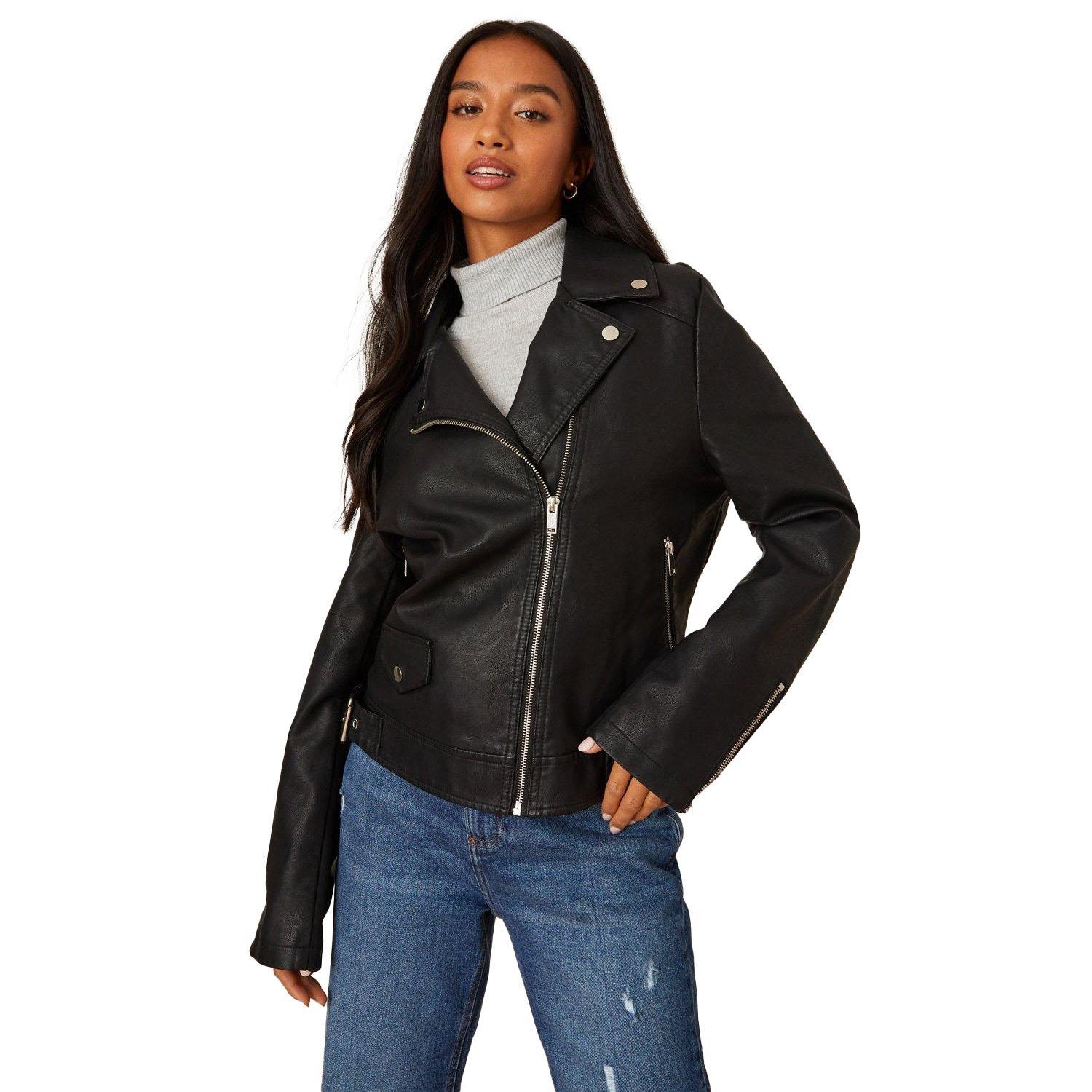 Dorothy Perkins Womens/Ladies Faux Leather Petite Biker Jacket (Black) (6 UK)