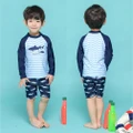3pcs in 1 Set Shark Swimwear Sunscreen Quick-Drying Swimsuit Suit for Summer Children Surfing (Blue, Suitable Height 122-132cm)