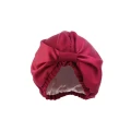 Women Satin Sleeping Cap Wrap Hair Bonnet Turban Elastic Headwear -Wine Red