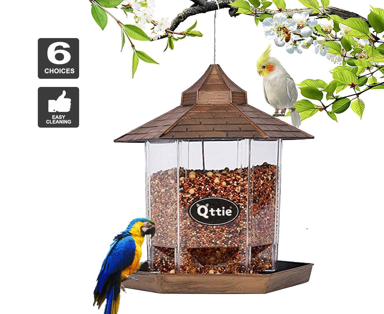 Qttie Hanging Bird Feeder Garden Wild Seed Container Waterproof Gazebo Outdoor(Bronze)