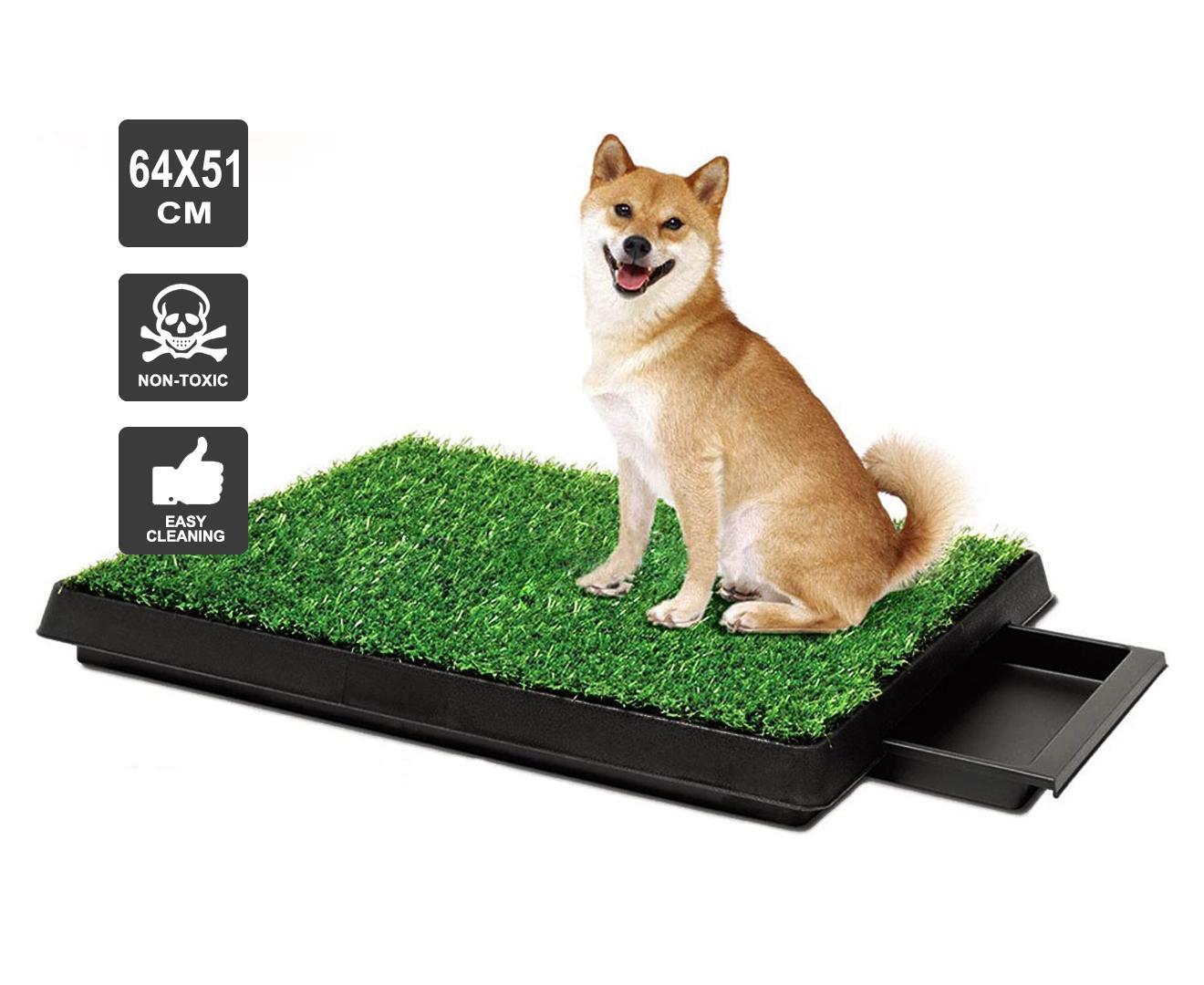 Qttie Indoor Dog Pet Potty Zoom Training Portable Grass Mat Toilet Large Loo Pad Tray