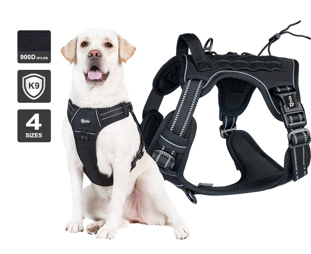 Qttie Tactical Dog Harness No Pull Adjustable Pet Military Working Training Vest Jacket(Black, X Large)