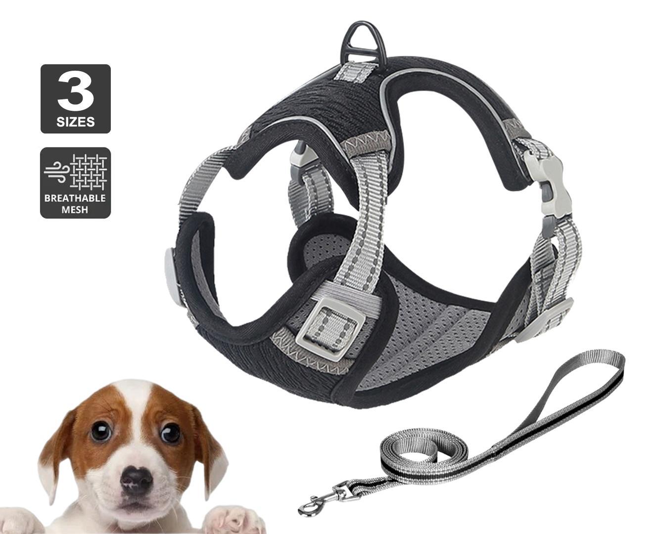 Qttie No Pull Puppy Dog Harness Lead Pet Vest Jacket Leash Adjustable Reflective(Black,X Small)