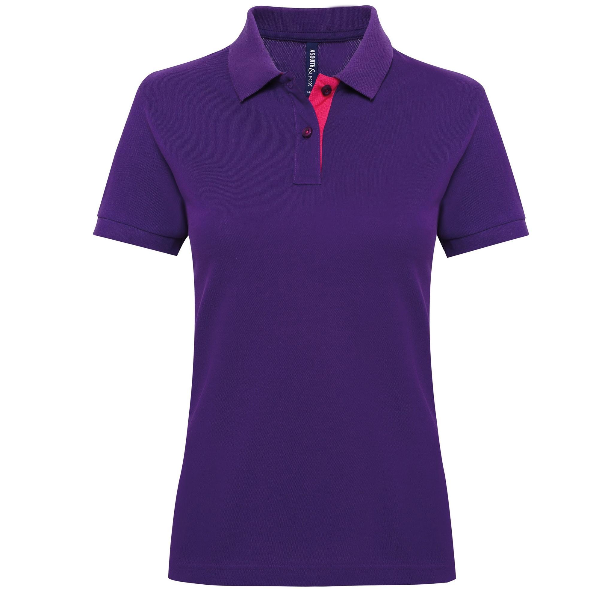 Asquith & Fox Womens/Ladies Short Sleeve Contrast Polo Shirt (Purple/ Pink) (L)