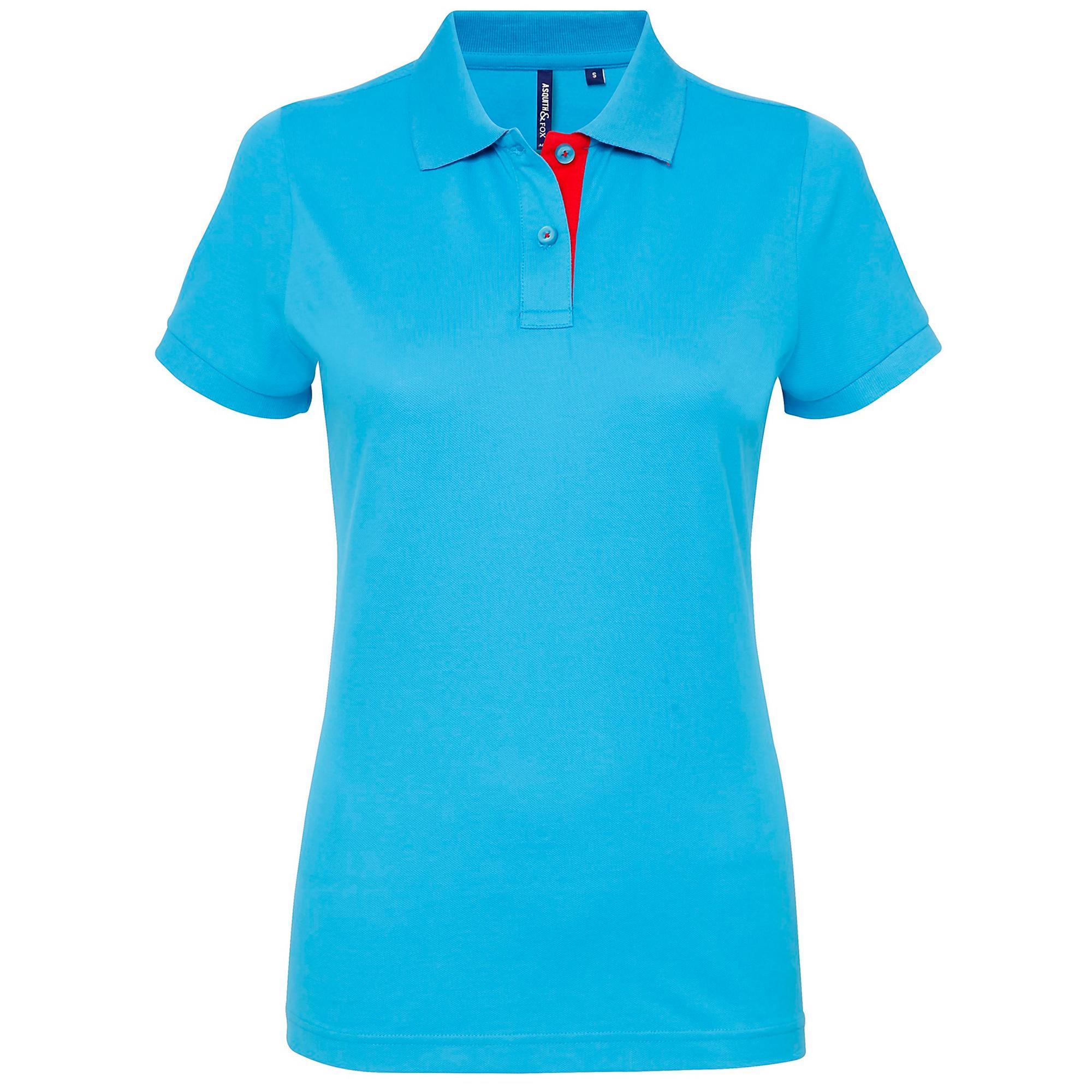 Asquith & Fox Womens/Ladies Short Sleeve Contrast Polo Shirt (Turquoise/ Red) (2XL)