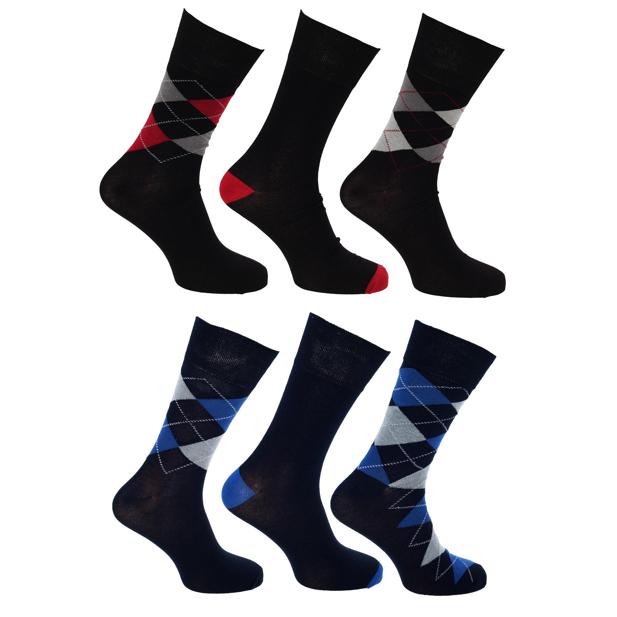 Pierre Roche Mens Premium Collection Pure Natural Argyle Bamboo Calf Socks (6 Pairs) (Multi/Red/Blue) (6-11 UK)