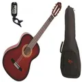 Valencia 1/2 Size Classical Guitar Pack Red C/W Padded Bag & Clip On Tuner
