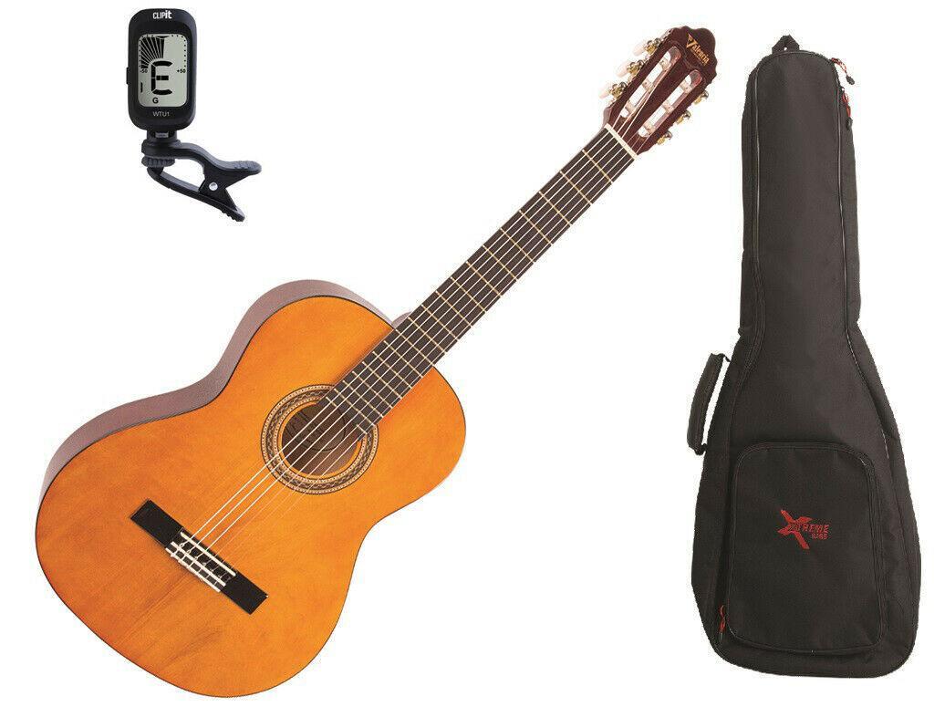 Valencia 1/2 Size Classical Guitar Pack Natural C/W Padded Bag & Clip On Tuner