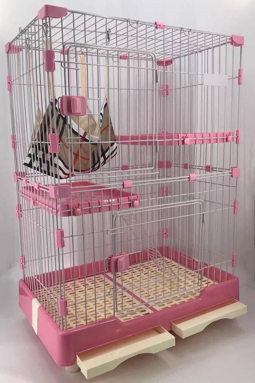 YES4PETS 134 cm Pink Pet 3 Level Cat Cage House With Litter Tray & Wheel