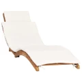 Folding Sun Lounger with Cream White Cushion Solid Teak Wood vidaXL