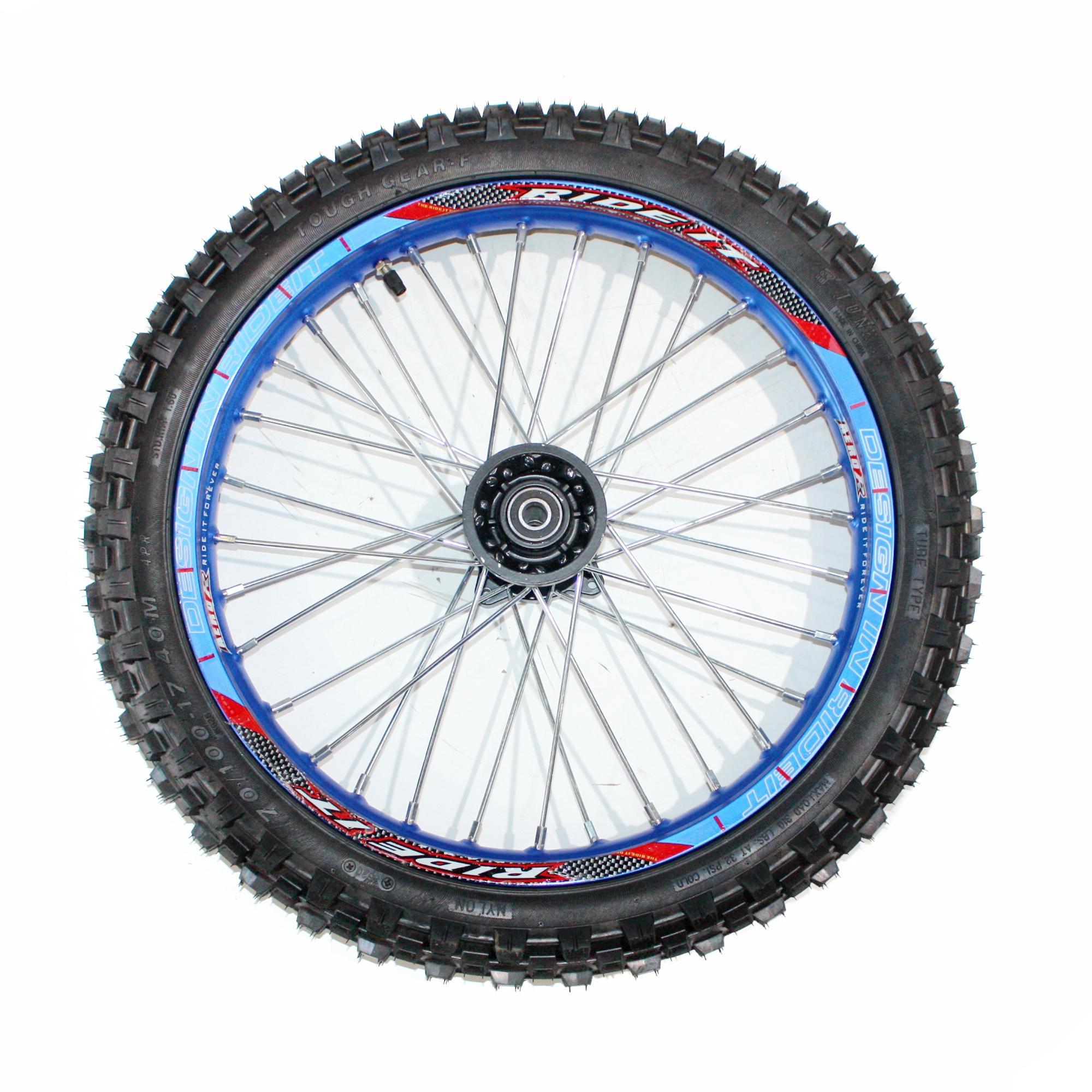 BLUE 12mm Axle 70/100- 17 17" Inch Front Wheel Rim Knobby Tyre PIT PRO Dirt Bike