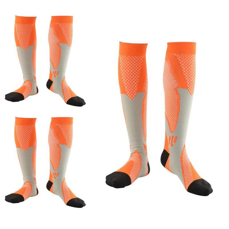 Adore 3 Pairs Sport Compression Socks Knee-Length for Nurse Edema Diabetic Sports Socks-Orange, L/XL