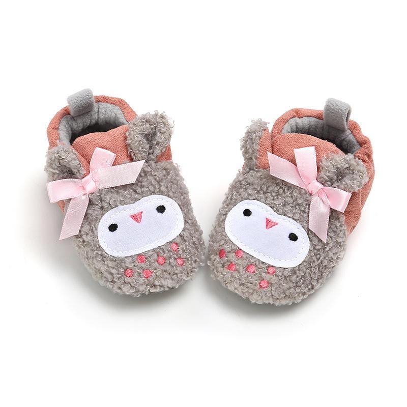 StrapsCo Infant Baby Boys Girls Slippers Non Slips Bottom Winter Booties House Shoes (OwlGrey, 12)