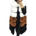 Strapsco Womens Waistcoat Faux Fur Sleeveless Jacket (White Caramel and Black, M)