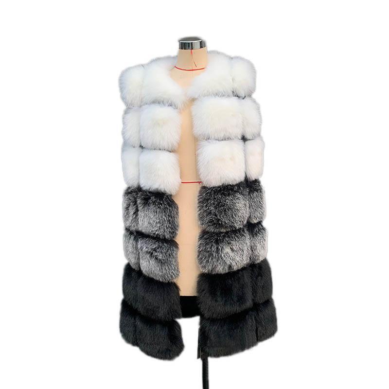 Strapsco Womens Waistcoat Faux Fur Sleeveless Jacket (Black and White, S)