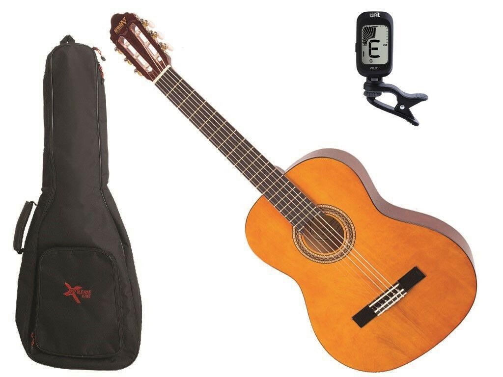 Valencia Full Size Left-Handed Classical Guitar Pack Natural C/W Tuner & Bag