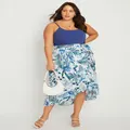 BeMe - Plus Size - Womens Skirts - Midi - Summer - Blue - Floral - Fashion - Oversized - Tie Waist - Casual - Knee Length - Workwear - Office Clothes