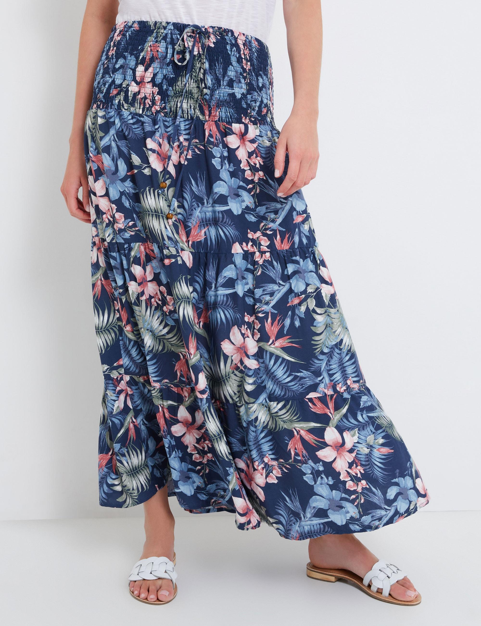 RIVERS - Womens Skirts - Maxi - Summer - Blue - Floral - Smart Casual Fashion - Ocean Breeze - Oversized - 2 In 1 - Long - Work Clothes - Office Wear