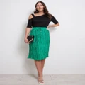 KATIES - Womens Skirts - Midi - Summer - Green - Striped - Pencil - Fashion - Oversized - Pleated - Knee Length - Work Clothes - Casual Office Wear