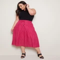 AUTOGRAPH - Plus Size - Womens Skirts - Midi - Summer - Pink - Cotton - Clothes - Blush - Oversized - Woven - Embroidered Chiffley - Knee Length