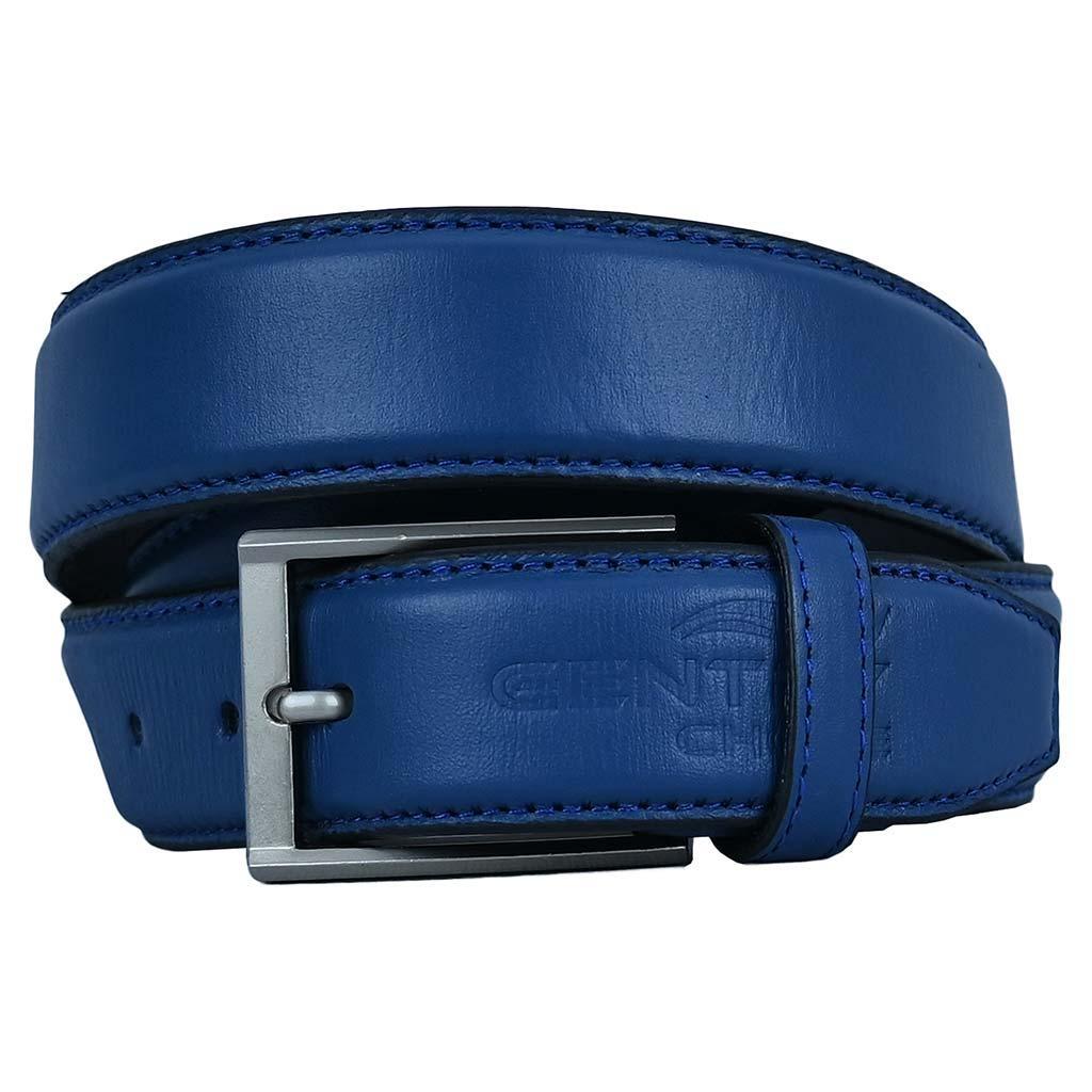 Gentry Choice Mens Leather Belt Dress Leather Belt Salika Blue Cowhide Belt with Pin for Dress and Jeans - 44